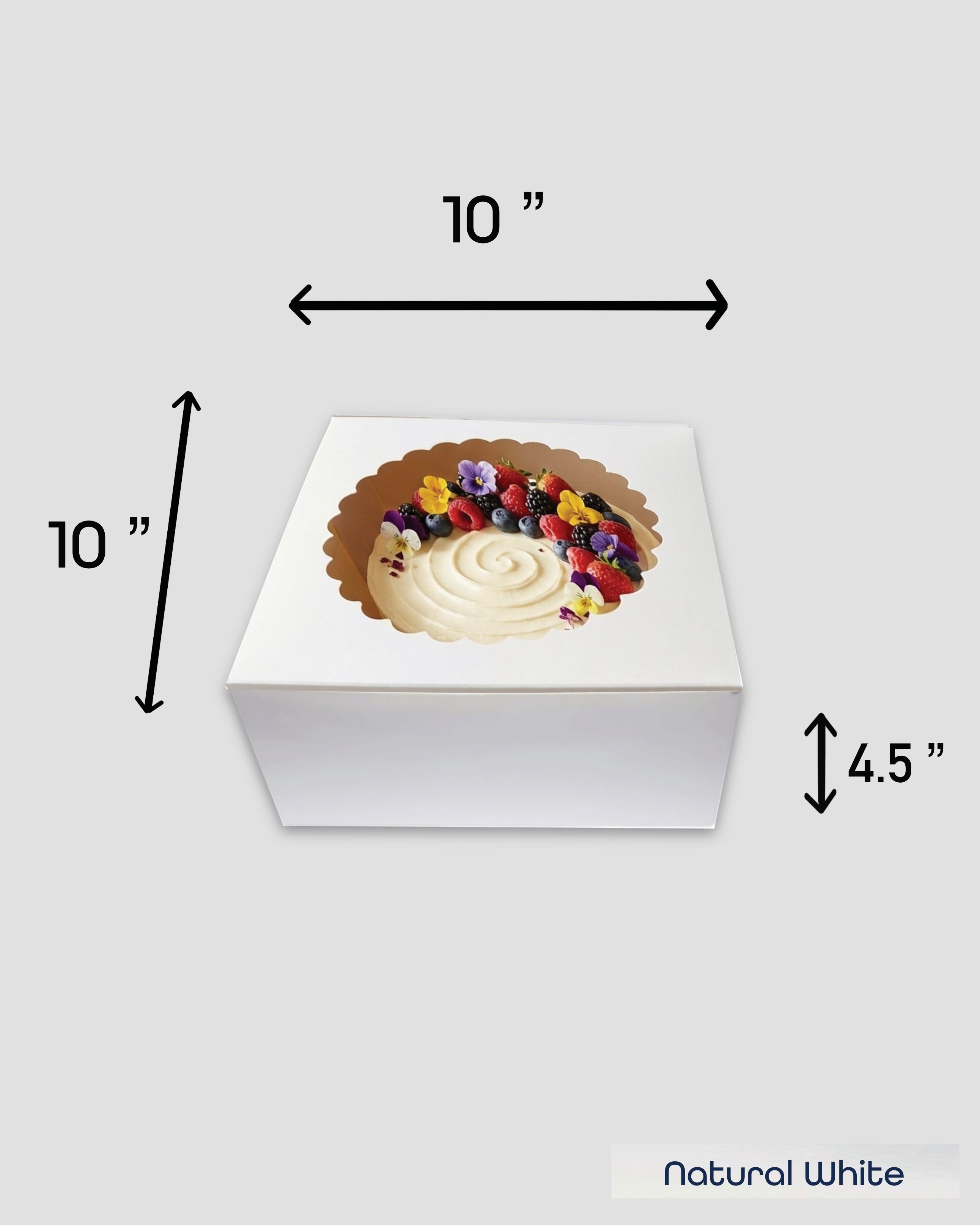 1 Kg Cake Box- 10x10x4.5" White Window Box - Pack of 10 Pcs