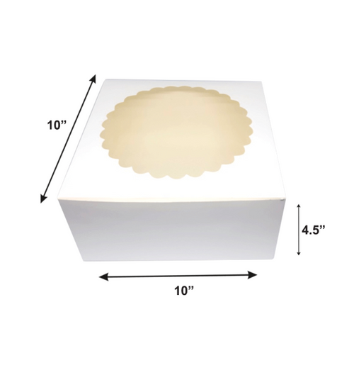 1 Kg Cake Box- 10x10x4.5" White Window Box - Pack of 10 Pcs